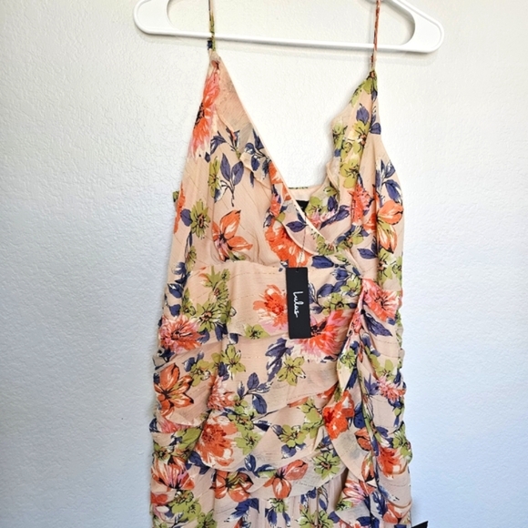 NWT Lulus | Stunning Soiree Blush Pink Floral Print Ruched Midi Dress Womens XL - Picture 6 of 10